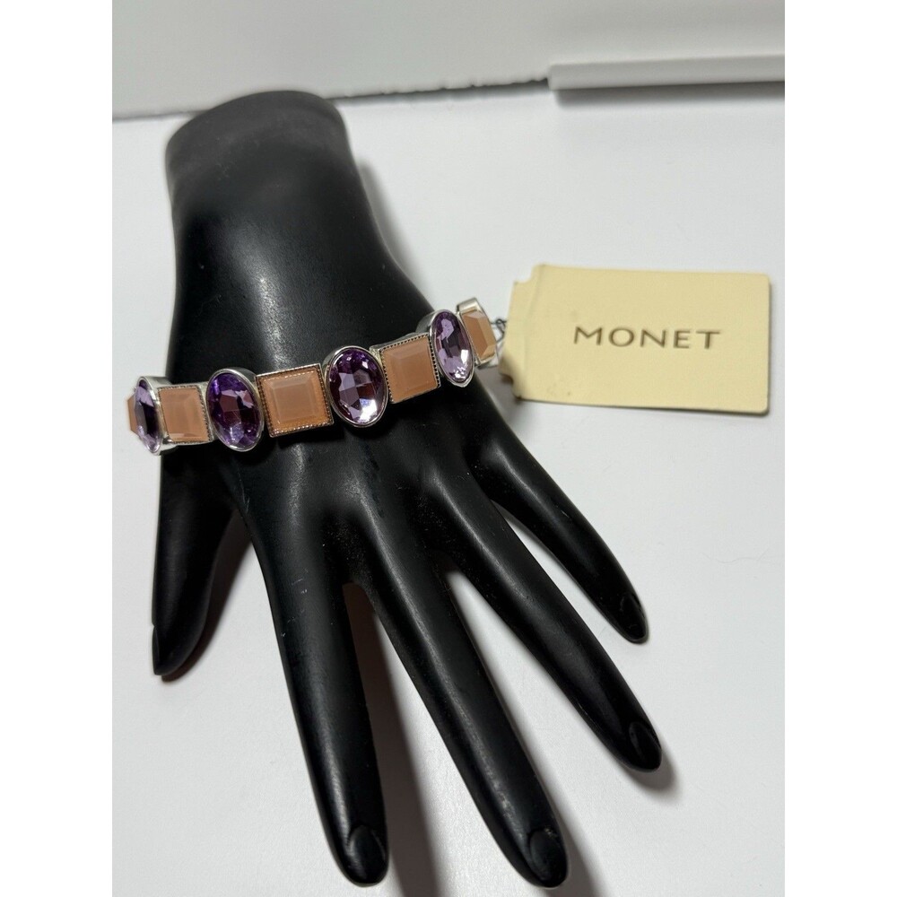 Monet Pink & Purple Stone Stretch Bracelet New